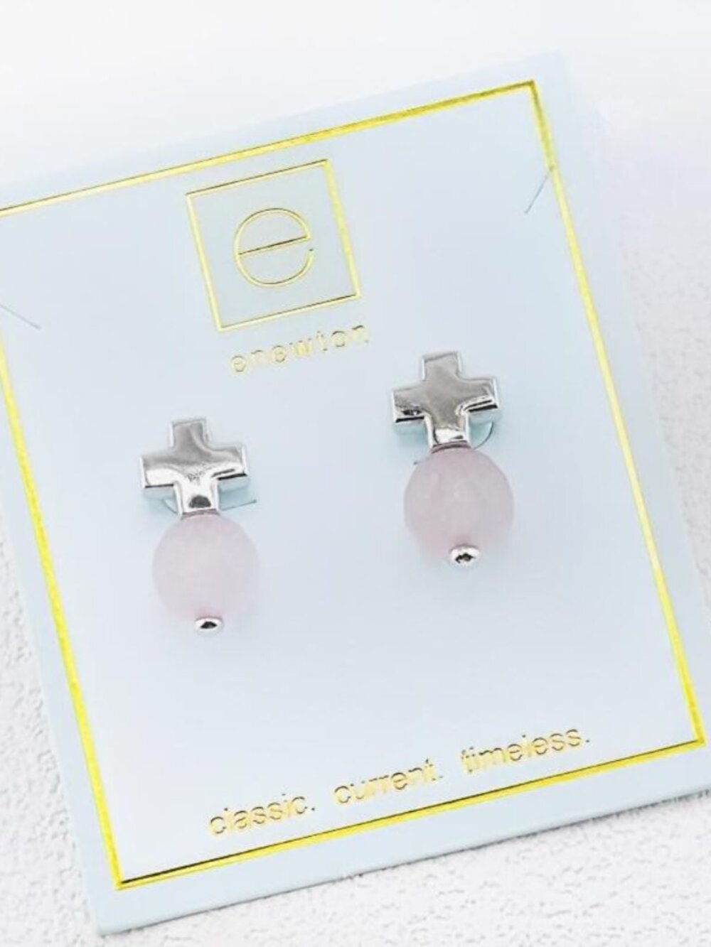 Enewton Cross Pink Crystal Stud Earrings